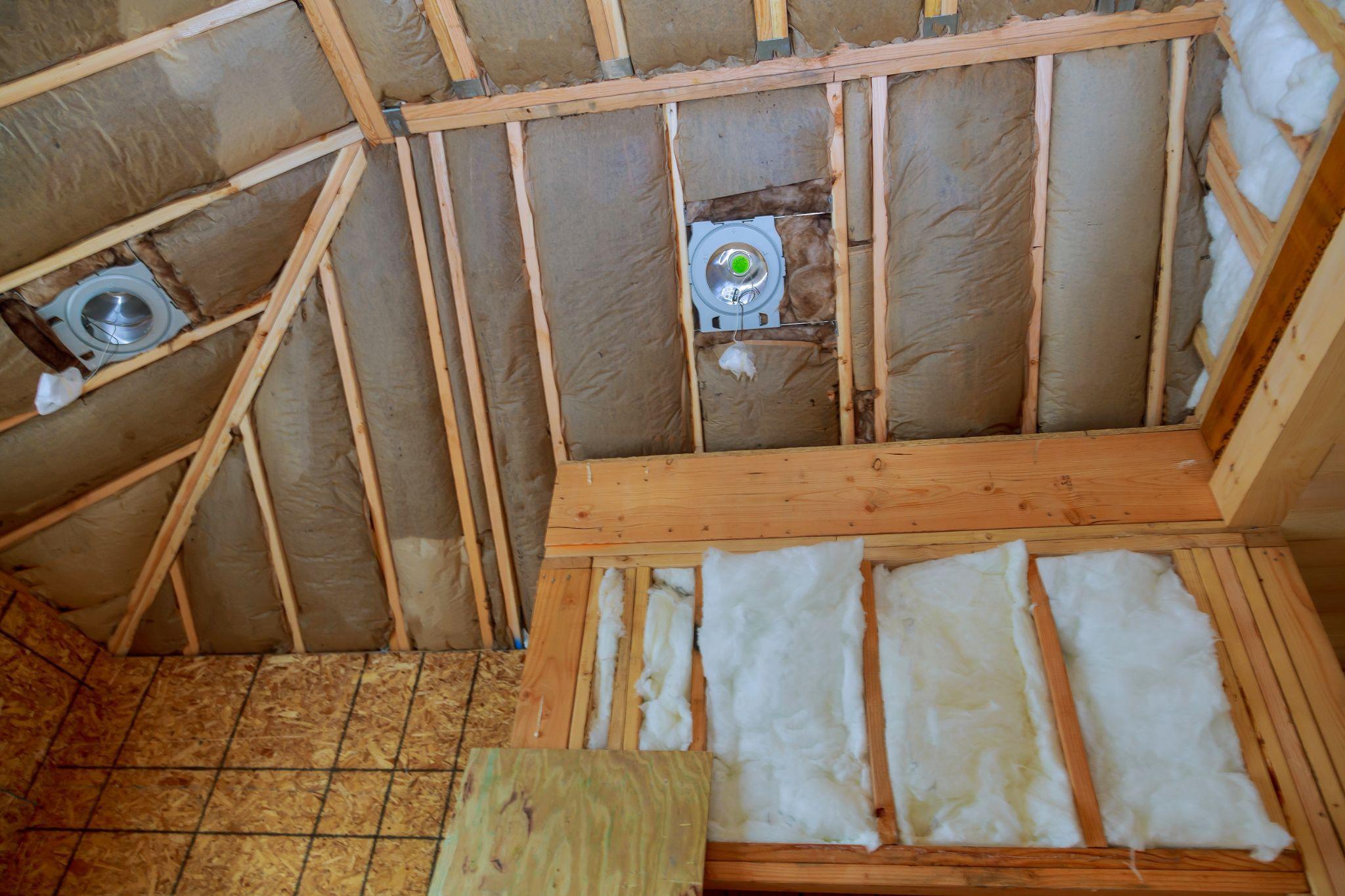 Attic with fiberglass insulation